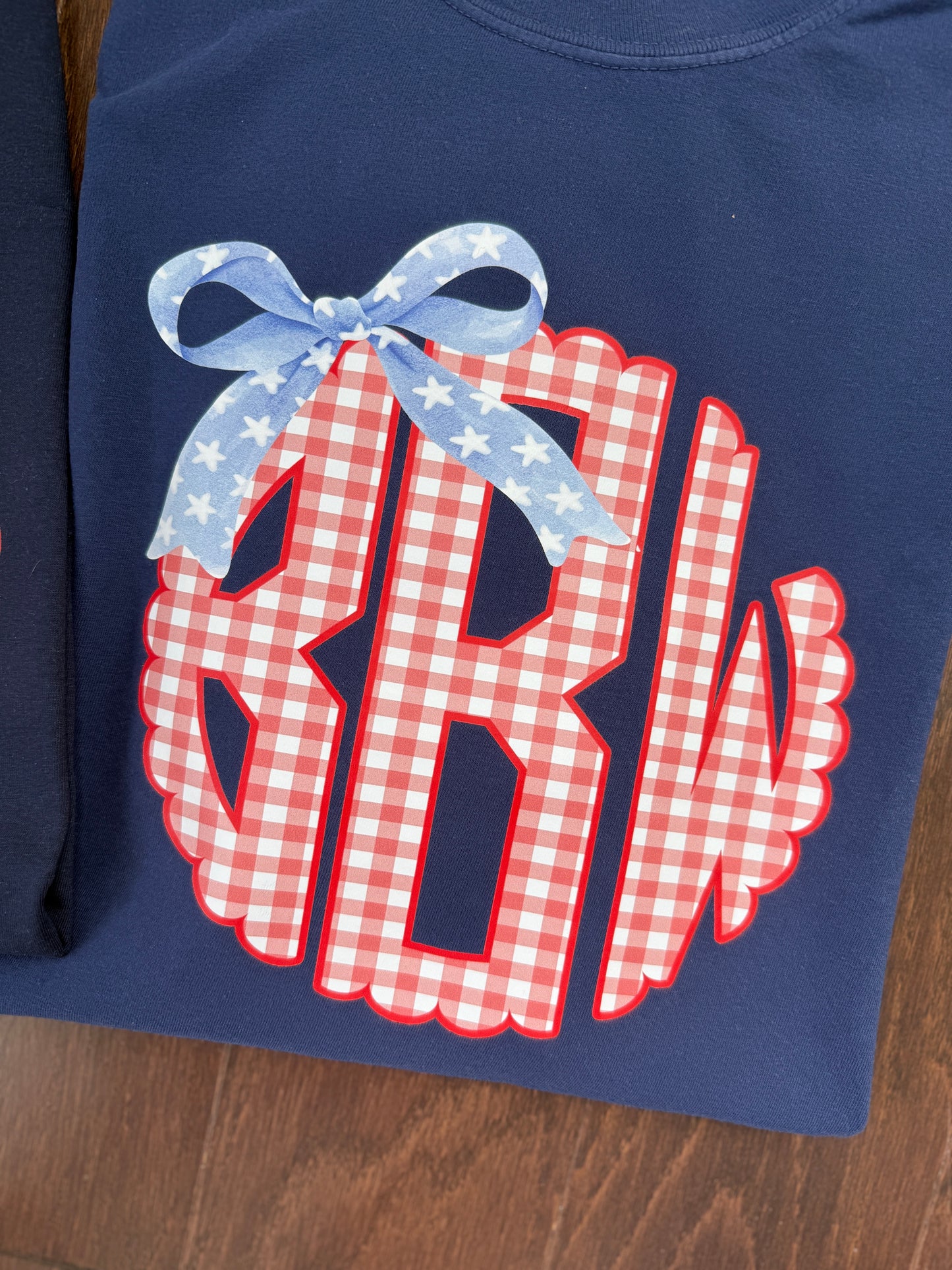 Navy / Red Gingham Monogram w/ Bow