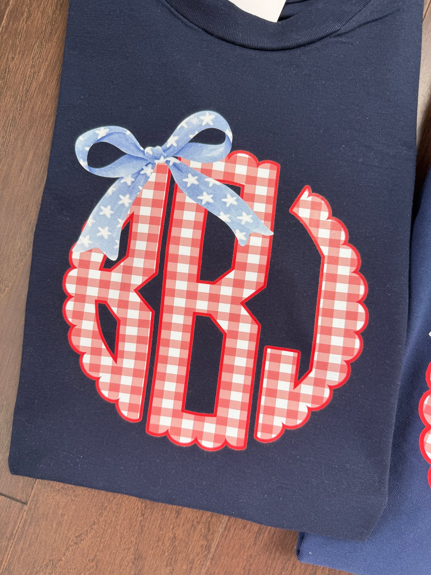 Navy / Red Gingham Monogram w/ Bow
