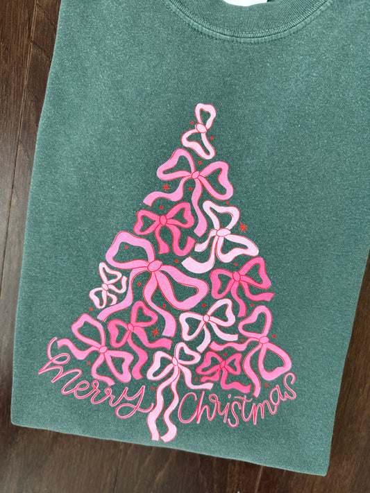 Pink Bows Merry Christmas Tree Shirt