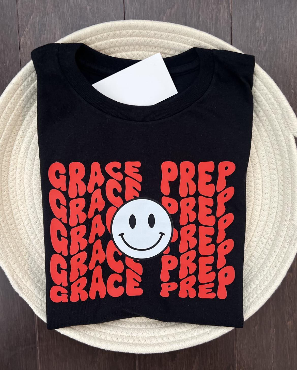 Grace Prep Smiley Face Wavy Letters Tshirt