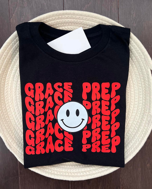 Grace Prep Smiley Face Wavy Letters Tshirt