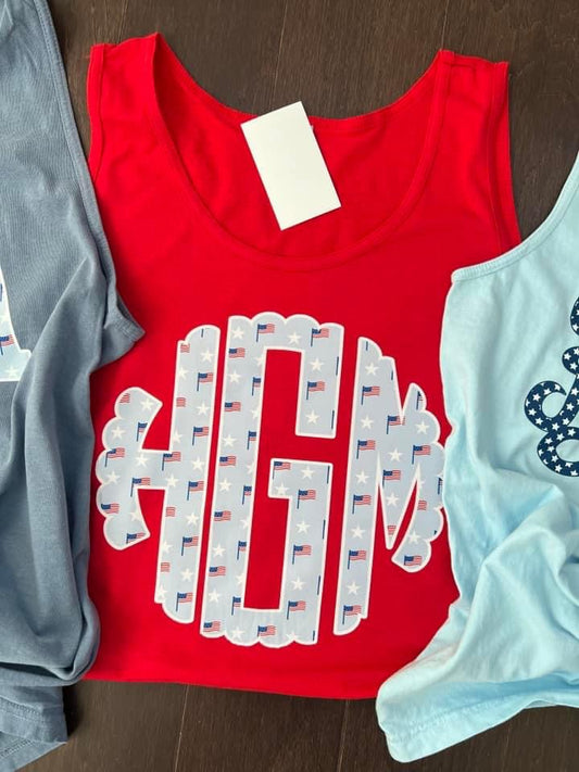 Red Scalloped Flag Monogram