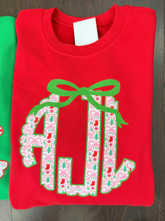 Cutesy Christmas Bow Monogram