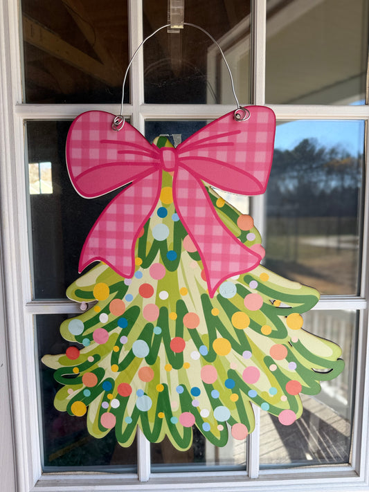 Pink Christmas Tree Door Hanger