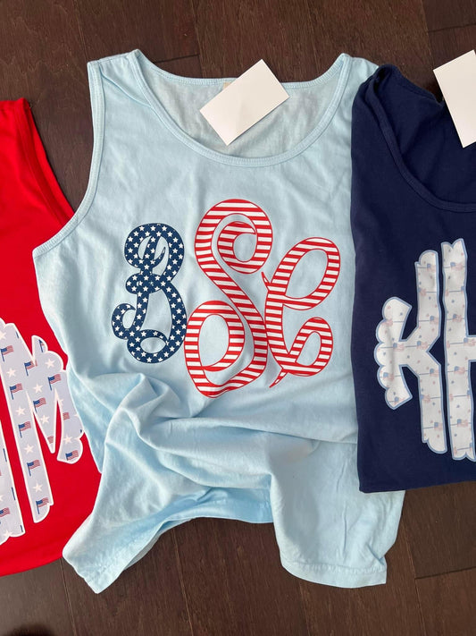 Script Flag Monogram {light blue}