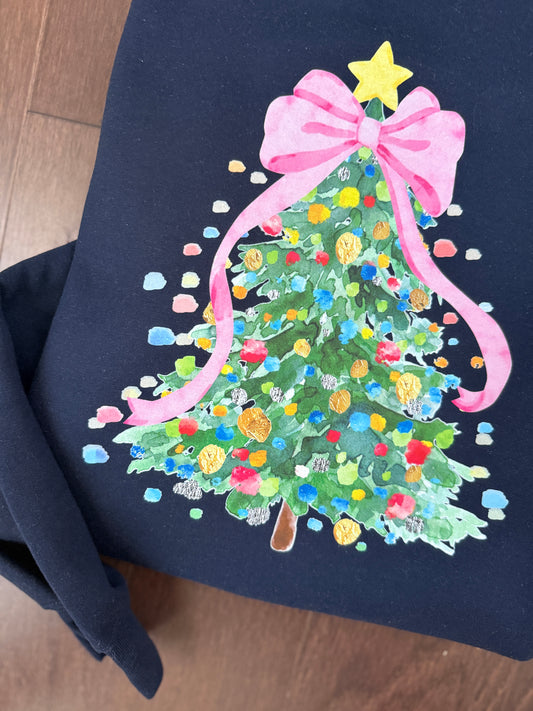 Colorful Christmas Tree with Bow {navy}