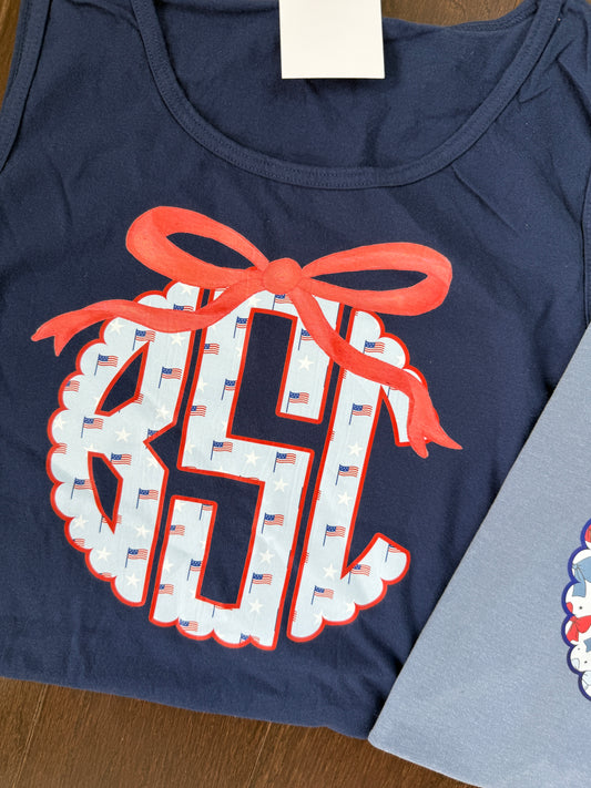 Flag Monogram w/ Bow {navy}
