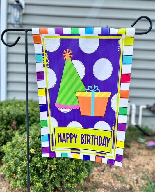 Birthday Hat with Purple Garden Flag