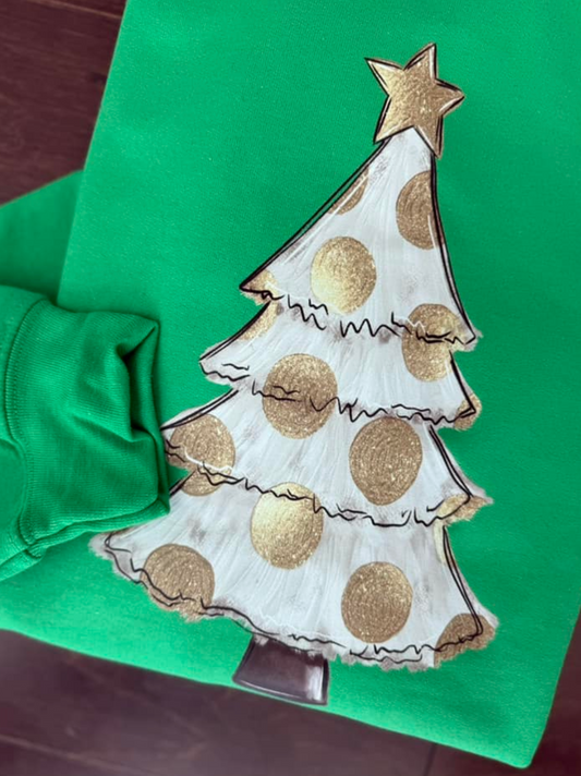 Gold Dot *faux glitter* Tree on Green Shirt