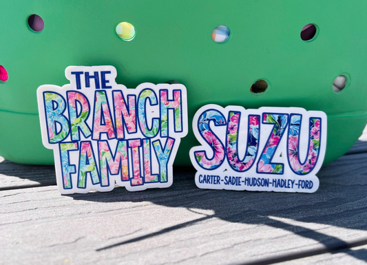 Family Name or Nickname - Navy Outline w/ Lily Print Bogg Bit or Keychain