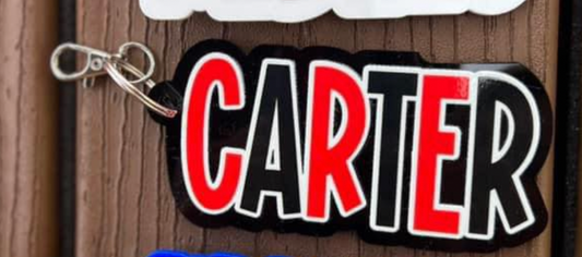 Black w/ Red/Black Name Keychain