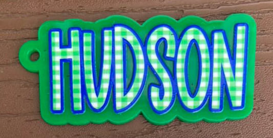 Green w/ Gingham Name Keychain