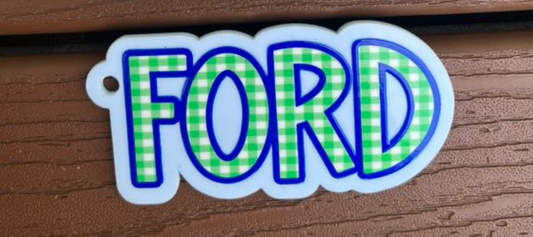 Light Blue w/ Gingham Name Keychain