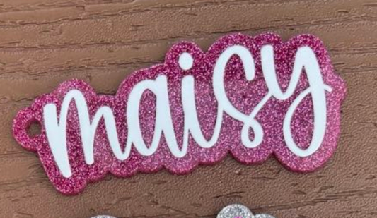 Pink Glitter w/ White Name Keychain