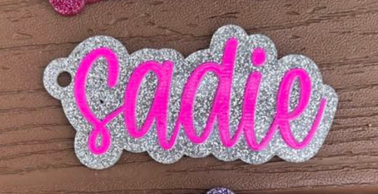 Silver Glitter w/ Hot Pink Name Keychain