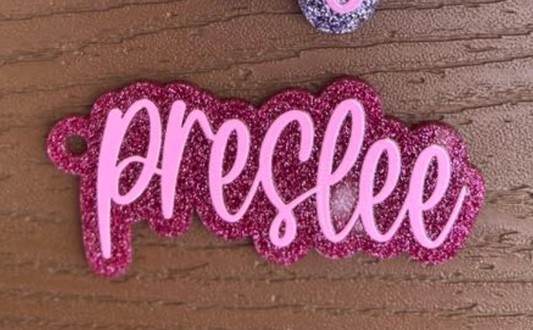 Pink Glitter w/ Pink Name Keychain