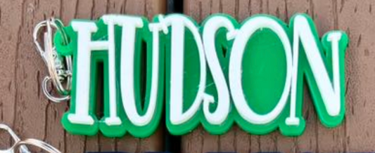 Green w/ White Name Keychain