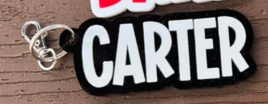 Black w/ White Name Keychain