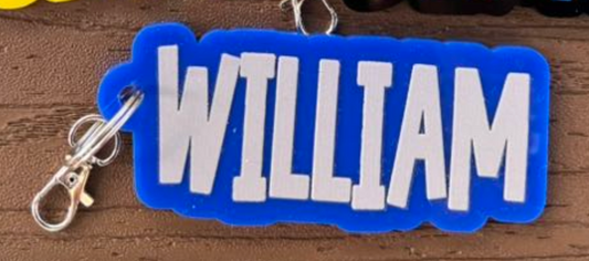 Blue w/ White Name Keychain