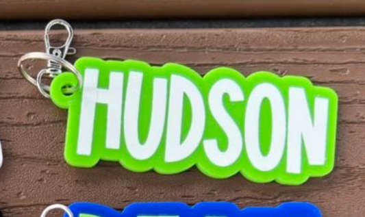 Lime Green / White Name Keychain