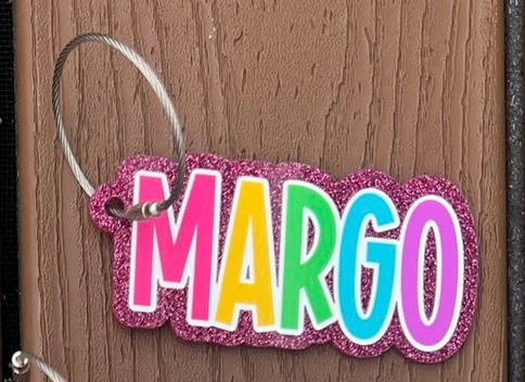 Pink w/ Rainbow Letters Keychain