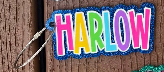 Dark Blue w/ Rainbow Letters Keychain