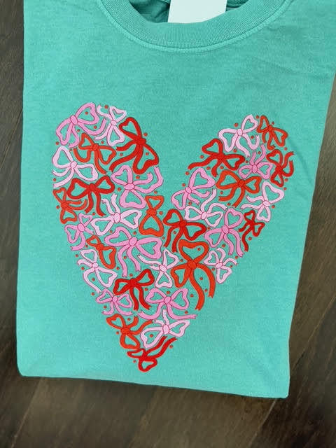 Pink Bow Heart on Teal