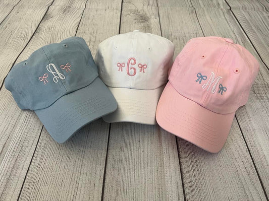 Initial and Bow Monogrammed Baseball Cap