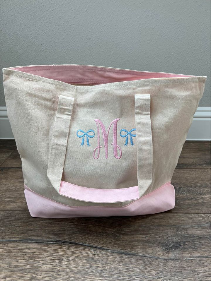 Single Initial & Bow Tote Bag